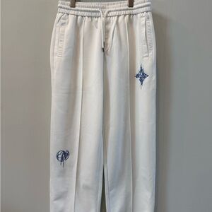 Louis Vuitton White Sweatpants with Blue Embroidery